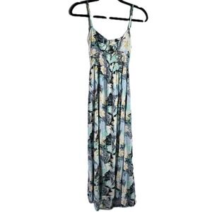 Roxy Sunrise Oasis Maxi Gauze Dress Small Cut Outs Tie Back Tropical Beach Vacay
